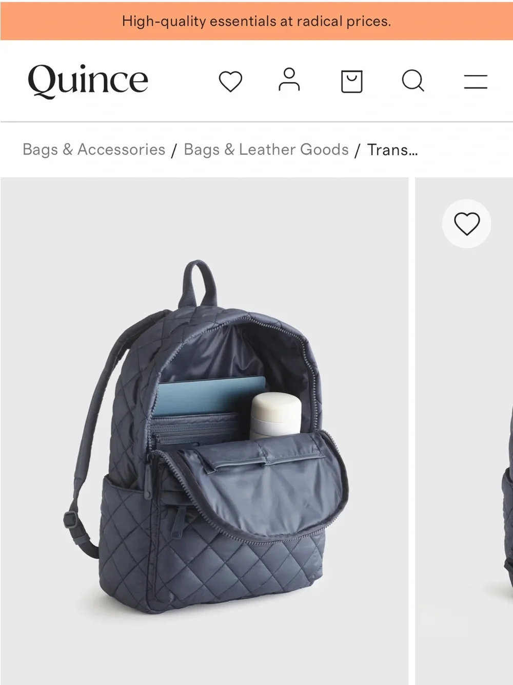 Quince Transit Quilted Commuter Backpack - Navy